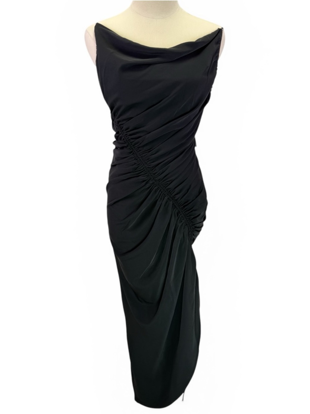Abercrombie‎ & Fitch Black Asymmetrical Ruched Open Back Midi Dress Size S